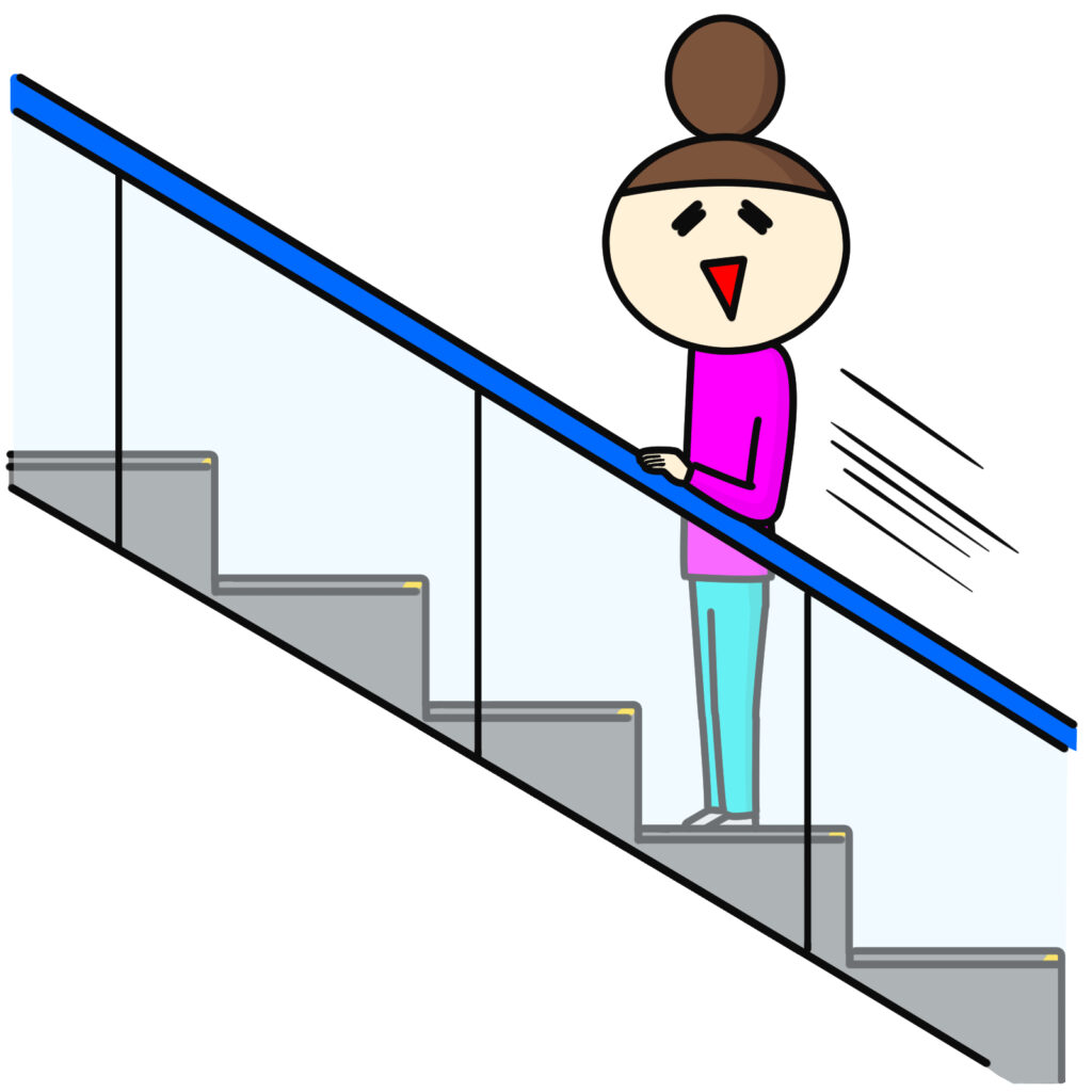 エスカレーターで登る女性のイラスト