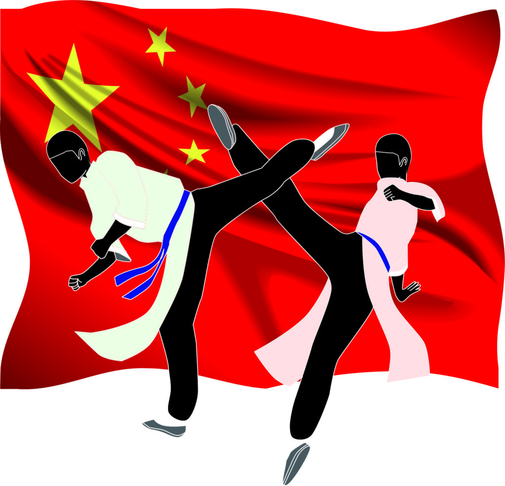 中国国旗とカンフーのイラスト