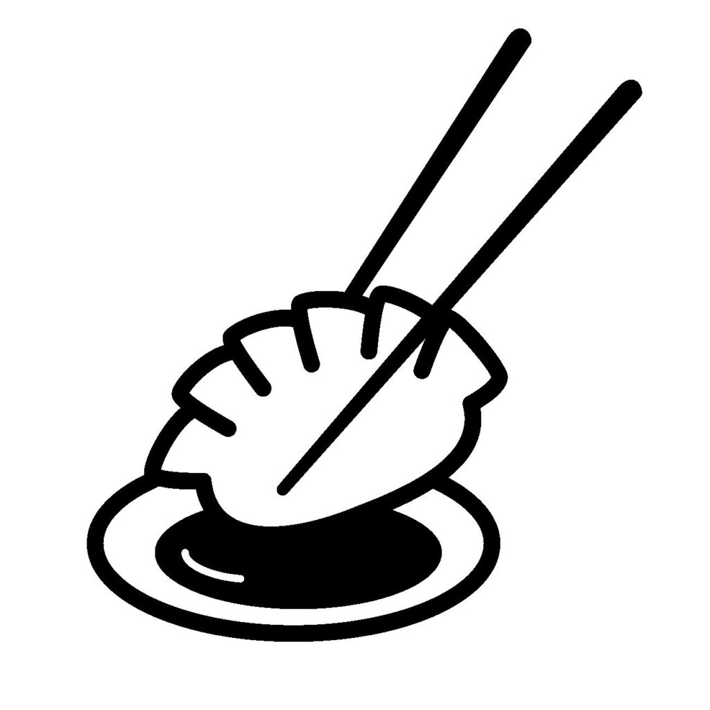 箸で餃子をつまんだイラスト